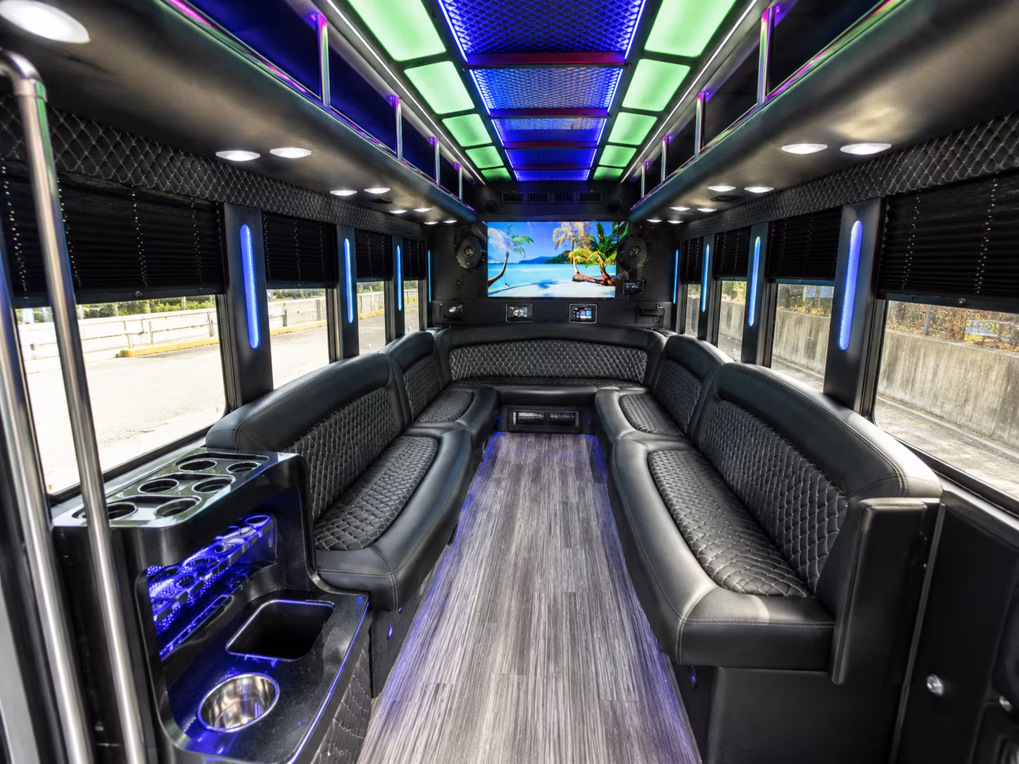 arlington 18 passenger party bus inside